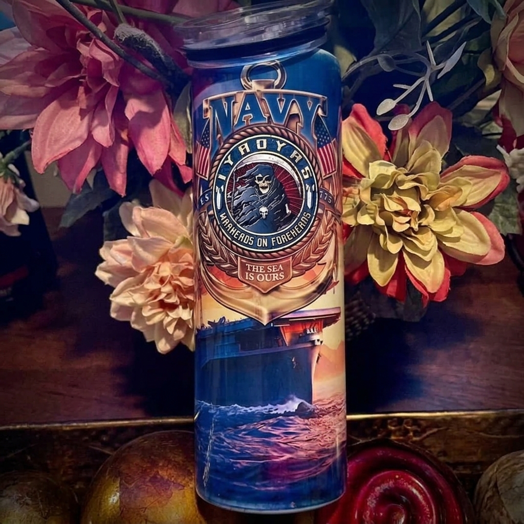 Navy Themed Stainless Steel Tumbler